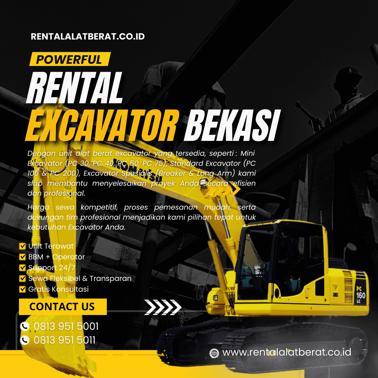Harga Sewa Excavator Bekasi Per Jam Juli 2026